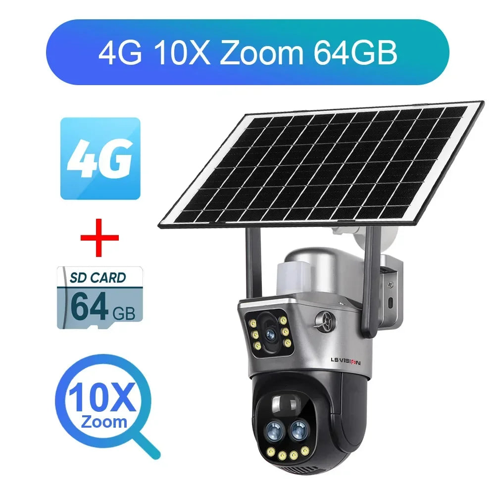 12MP 6K Solar PTZ Security Camera 10X Zoom