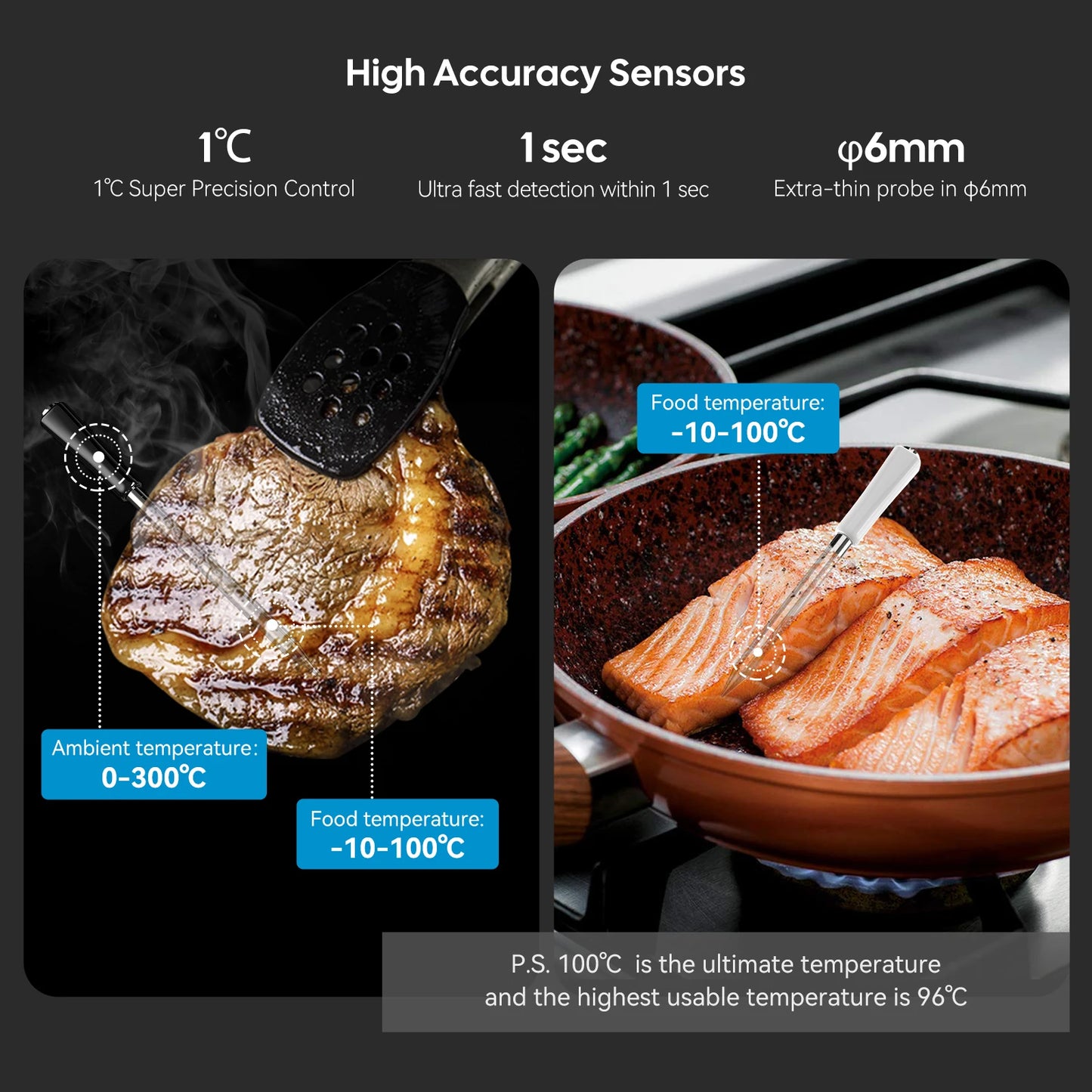 Wireless Meat Thermometer 2 Probes HD Backlit LCD