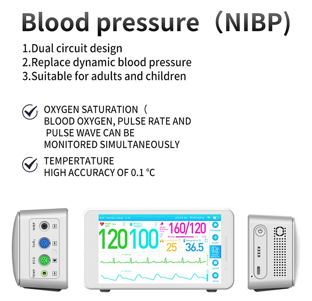 Touch Screen Patient Monitor 6-Parameter with Neonatal Cuff