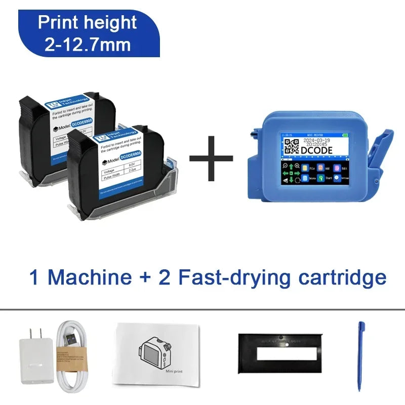 Portable Handheld Inkjet Printer with Two Ink Cartridges