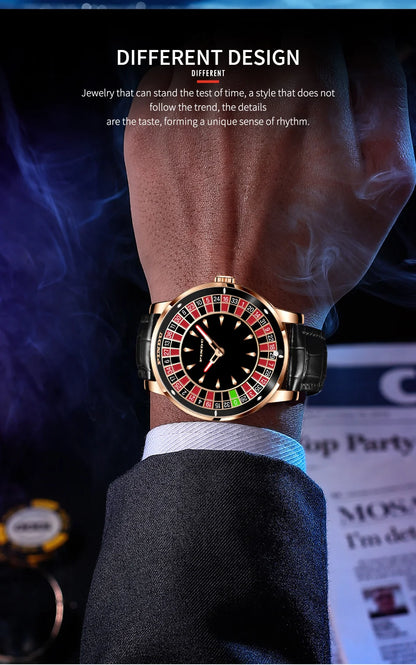 Self-Winding Mens Watch Roulette Dial Stainless Black
