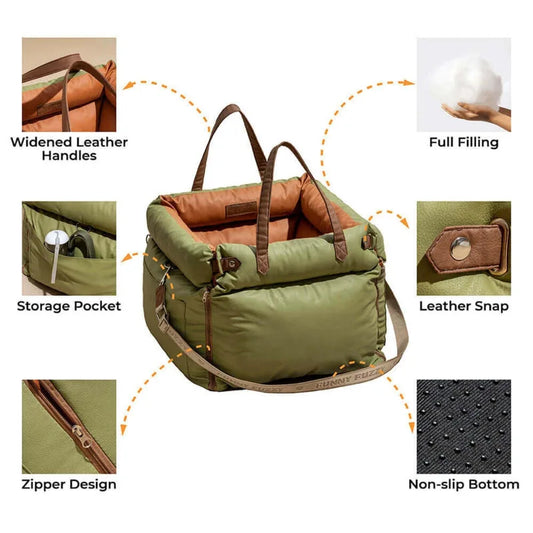 Beige Waterproof Dog Car Seat Travel Booster Bed