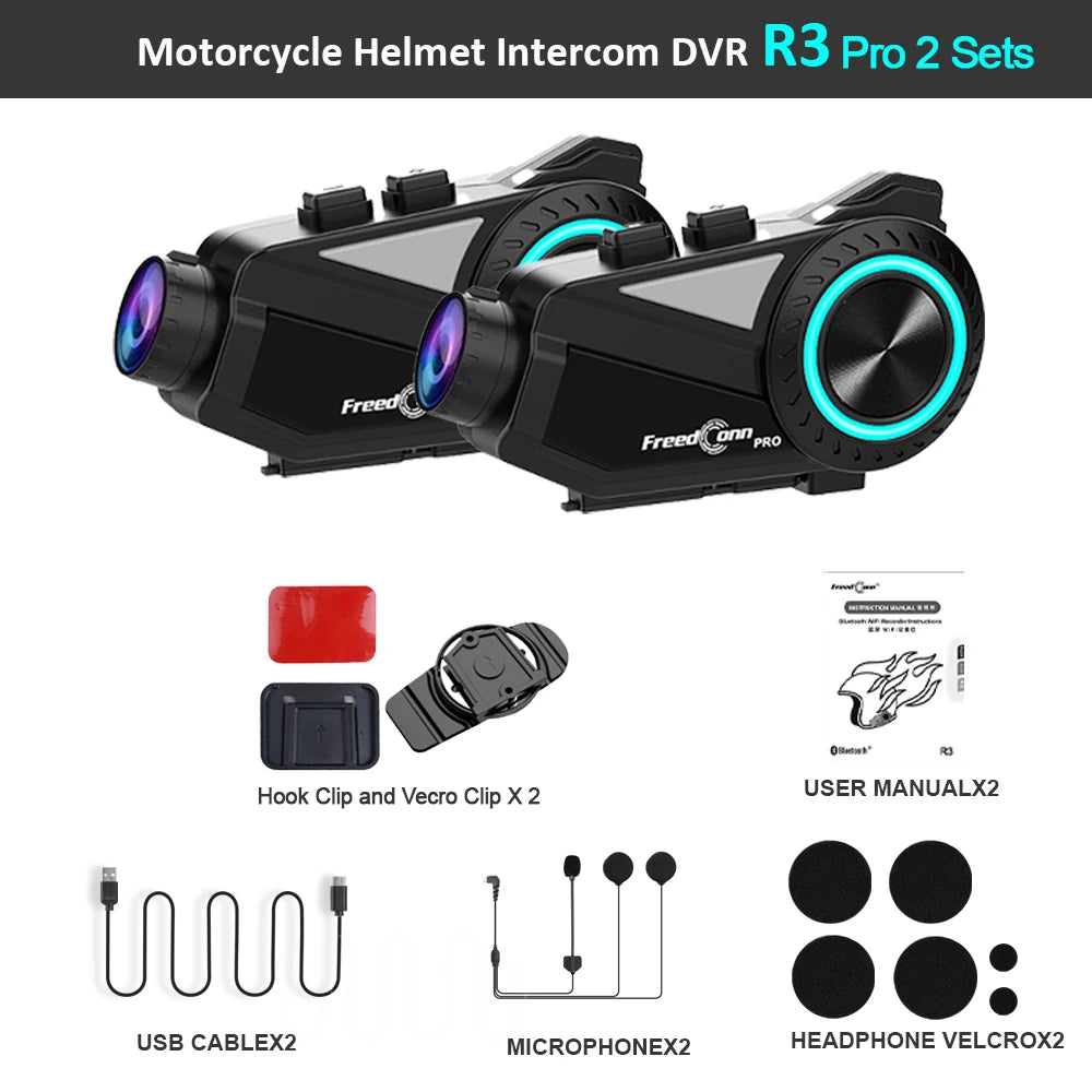 Motorbike Helmet Intercom 1440P DVR 2 Sets