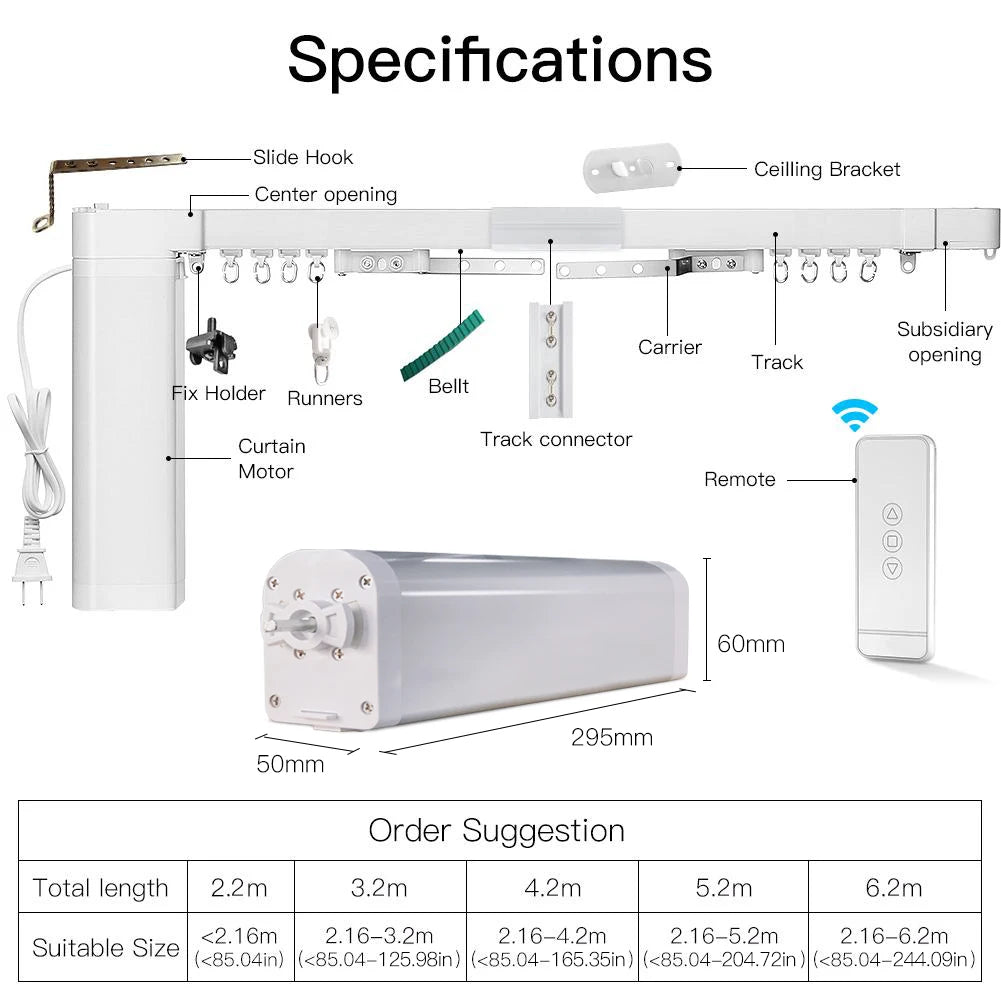 Motorised WiFi Curtain Track 2.1m Voice and App Control