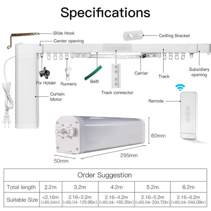 Motorised WiFi Curtain Track 2.1m Voice and App Control