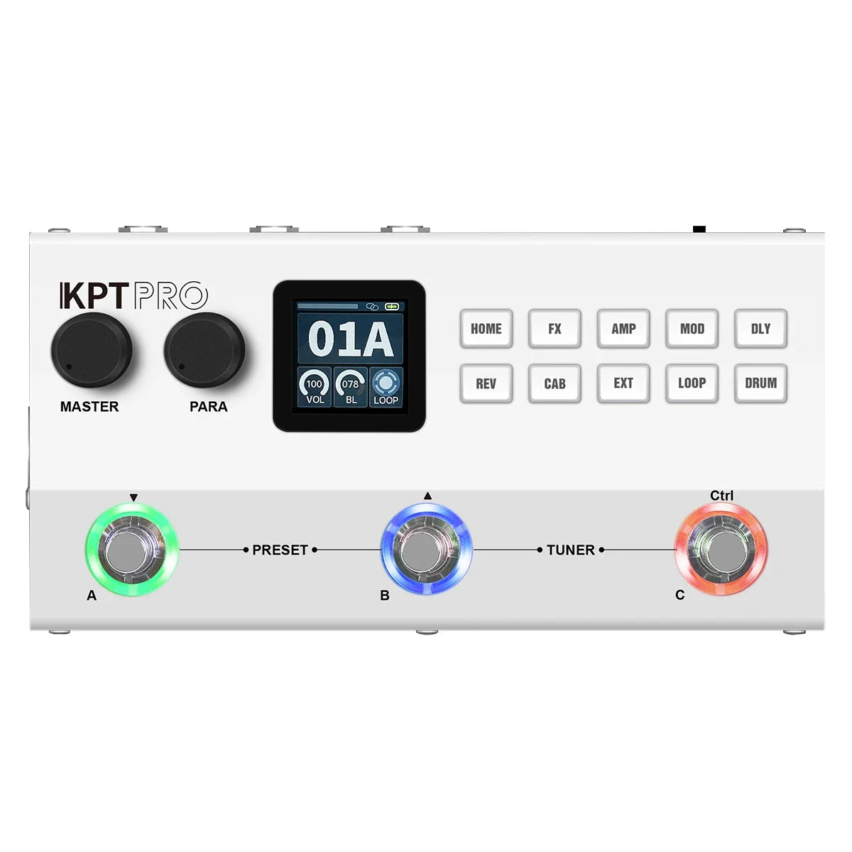 White Guitar Pedal with Compression EQ Delay and Reverb