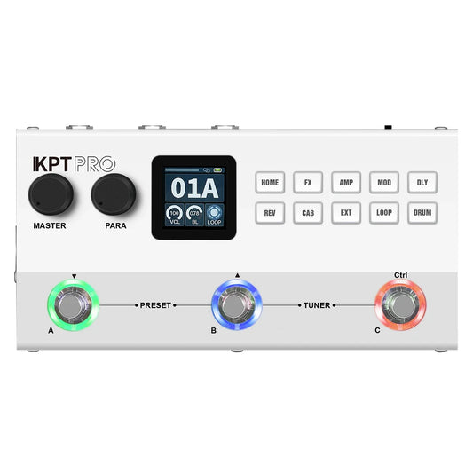 White Guitar Pedal with Compression EQ Delay and Reverb