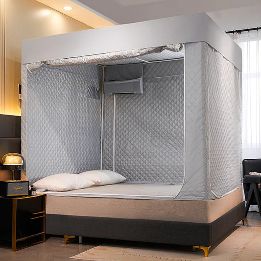 Foldable Warm Bed Tent 90x190 Grey Quilted Frame