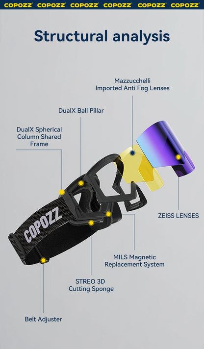 Magnetic Ski Goggles UV400 Anti-Fog Snowboard Glasses Purple