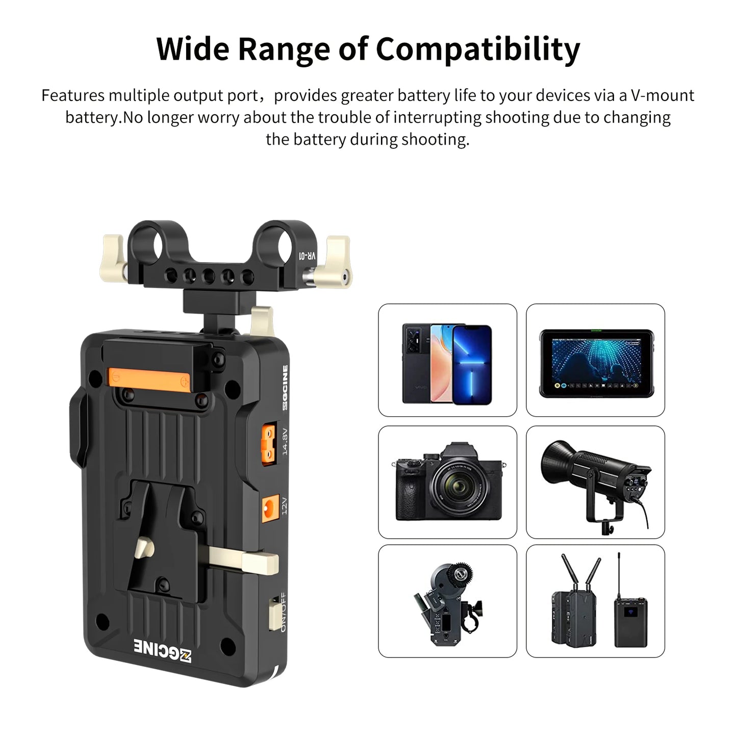 V-Lock Battery Plate PD 14.8V 15mm Rod Clamp