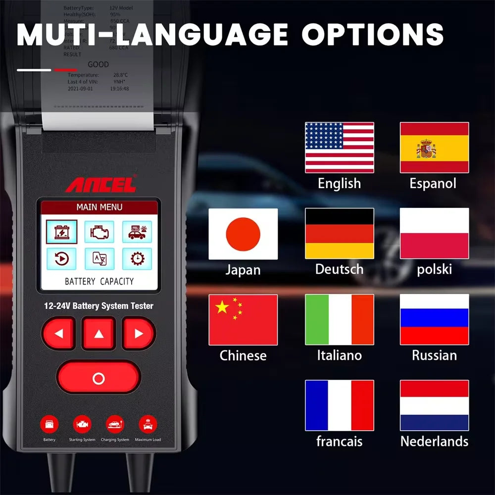 Digital Car Battery Load Tester 12V 24V with Printer