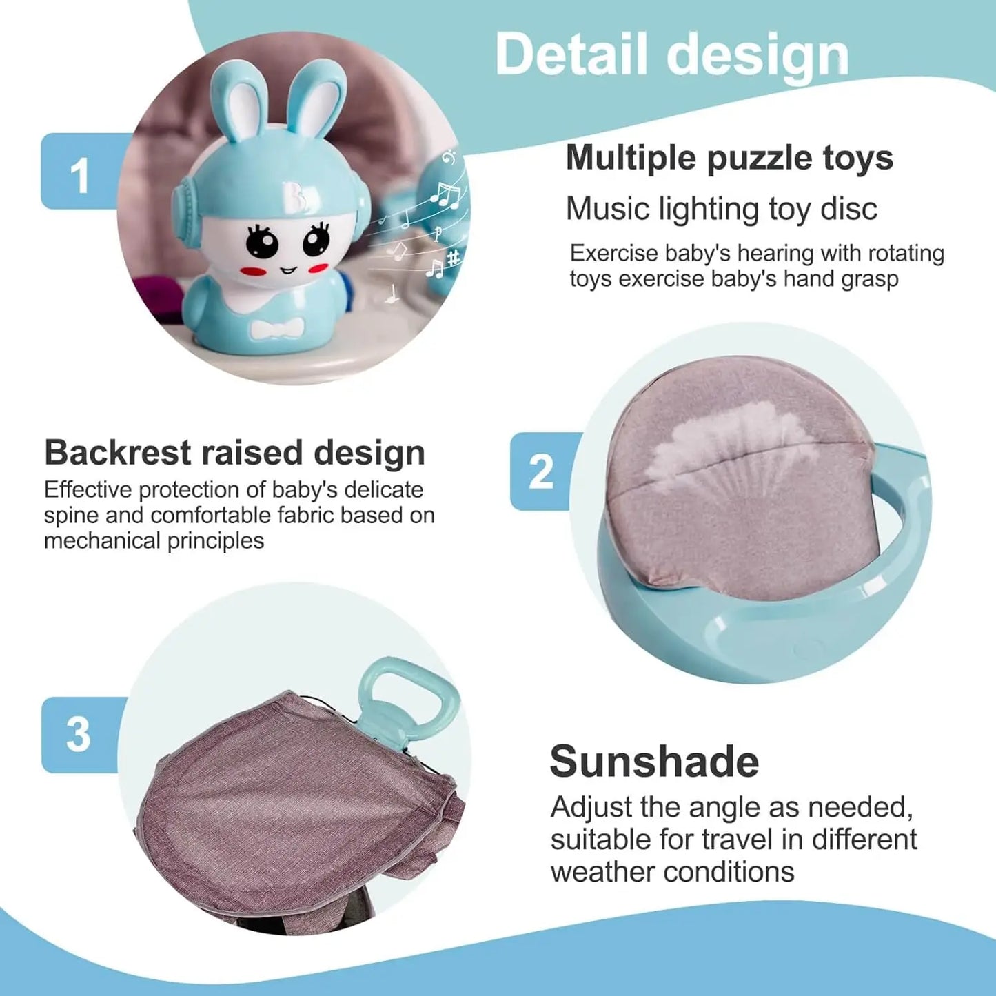 Foldable Musical Baby Walker 6 Wheel Adjustable