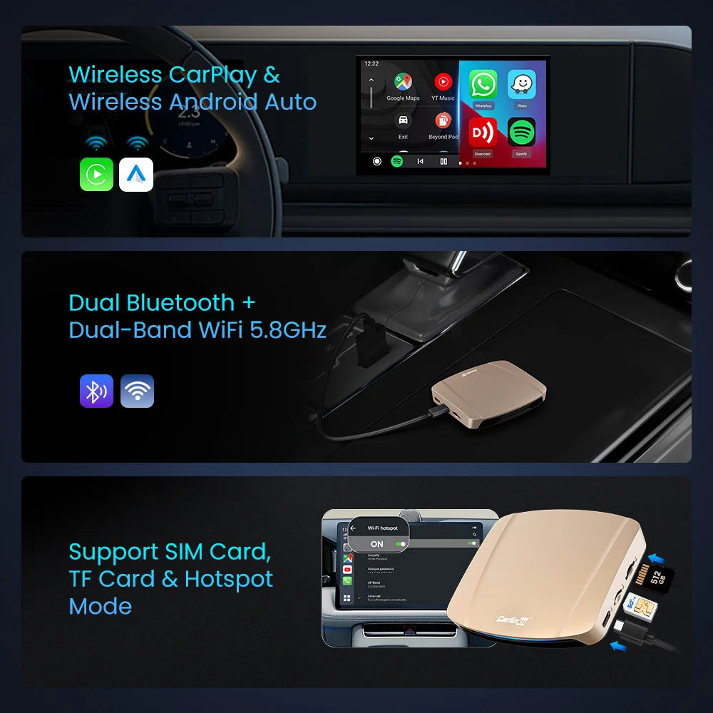 Wireless CarPlay Android Auto Media Box with GPS