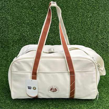 Vintage Tennis Racket Duffel Bag Cream for Men and Women