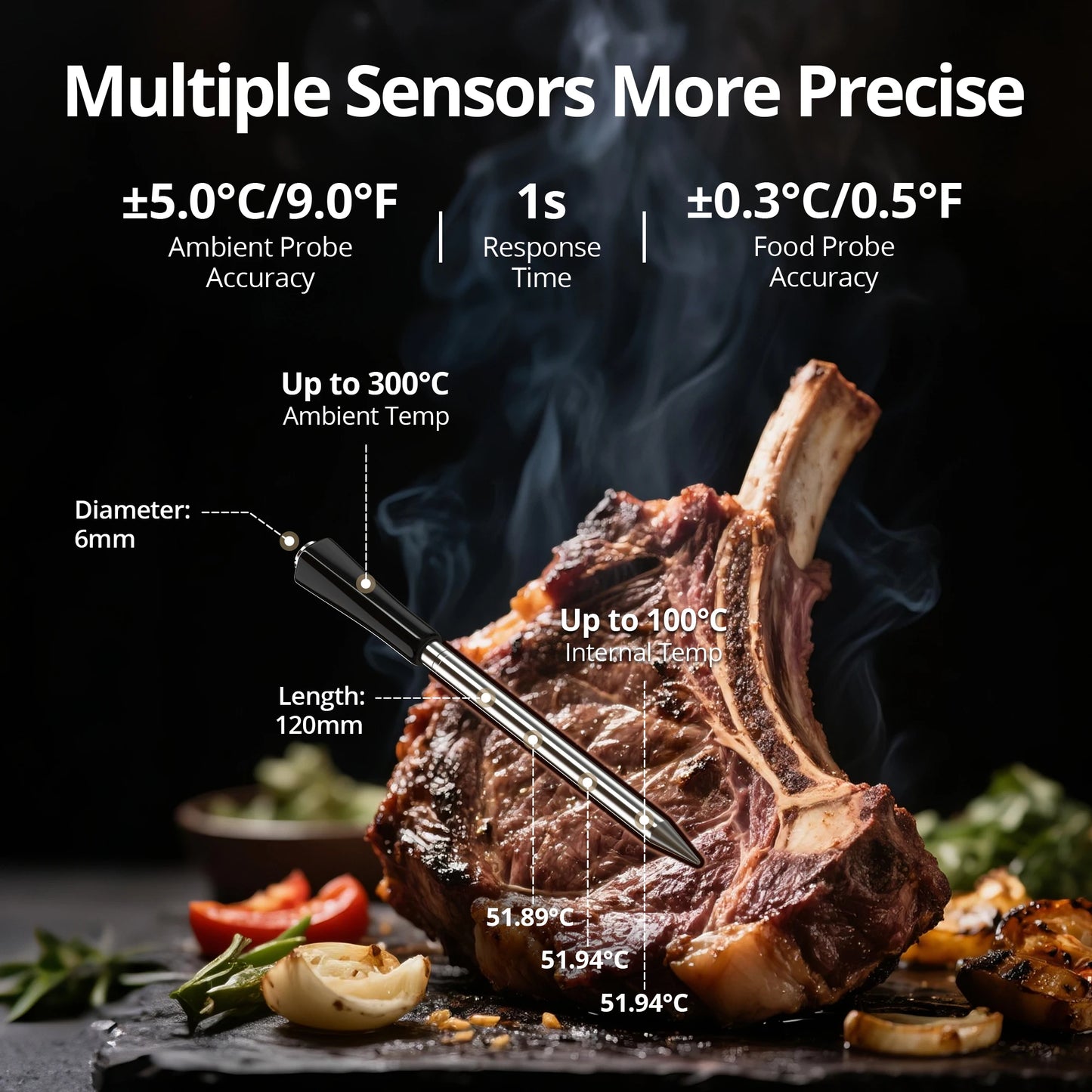 Smart Wireless Meat Thermometer WiFi Bluetooth 5 Probe IP67