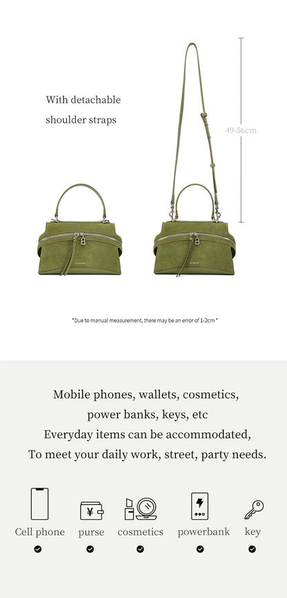 Elegant Beige Suede Handbag with Adjustable Strap