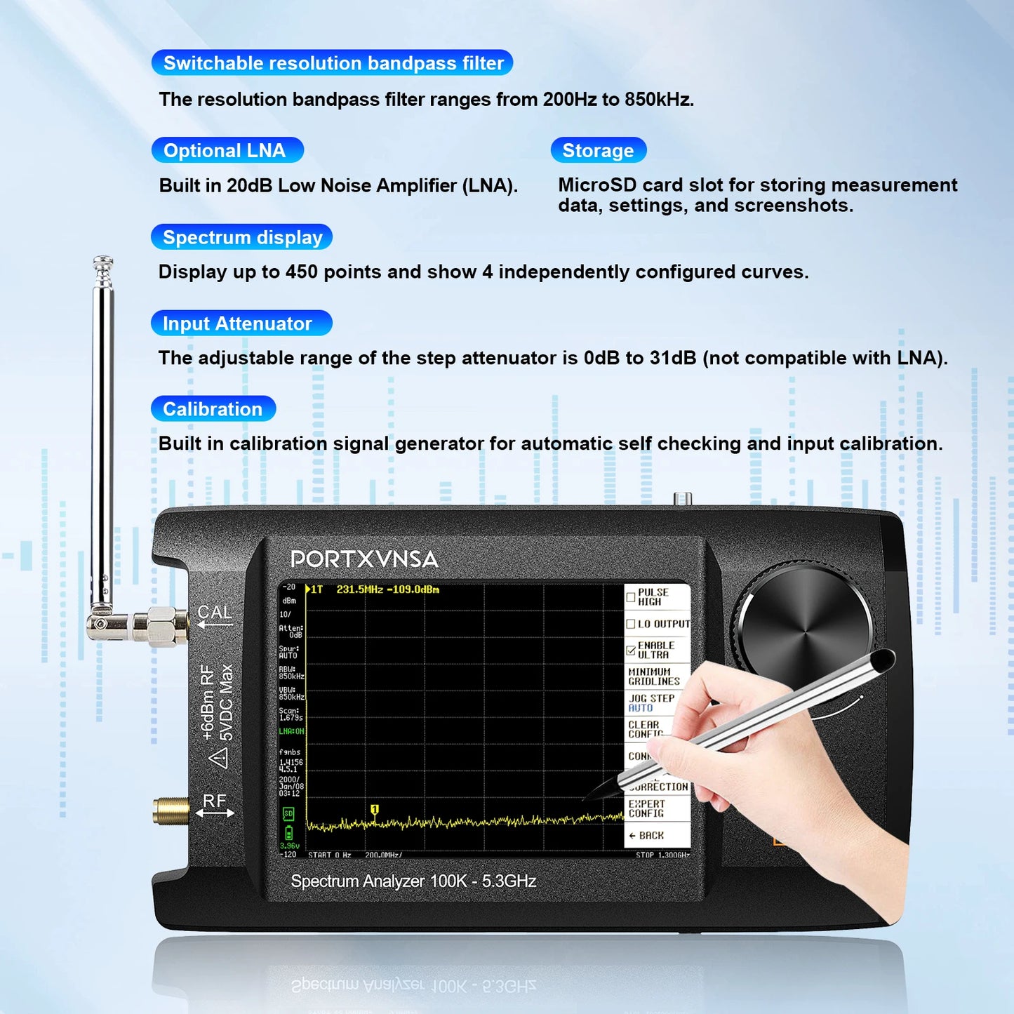 Handheld Spectrum Analyzer 4-Inch IPS 5.3GHz Signal Generator
