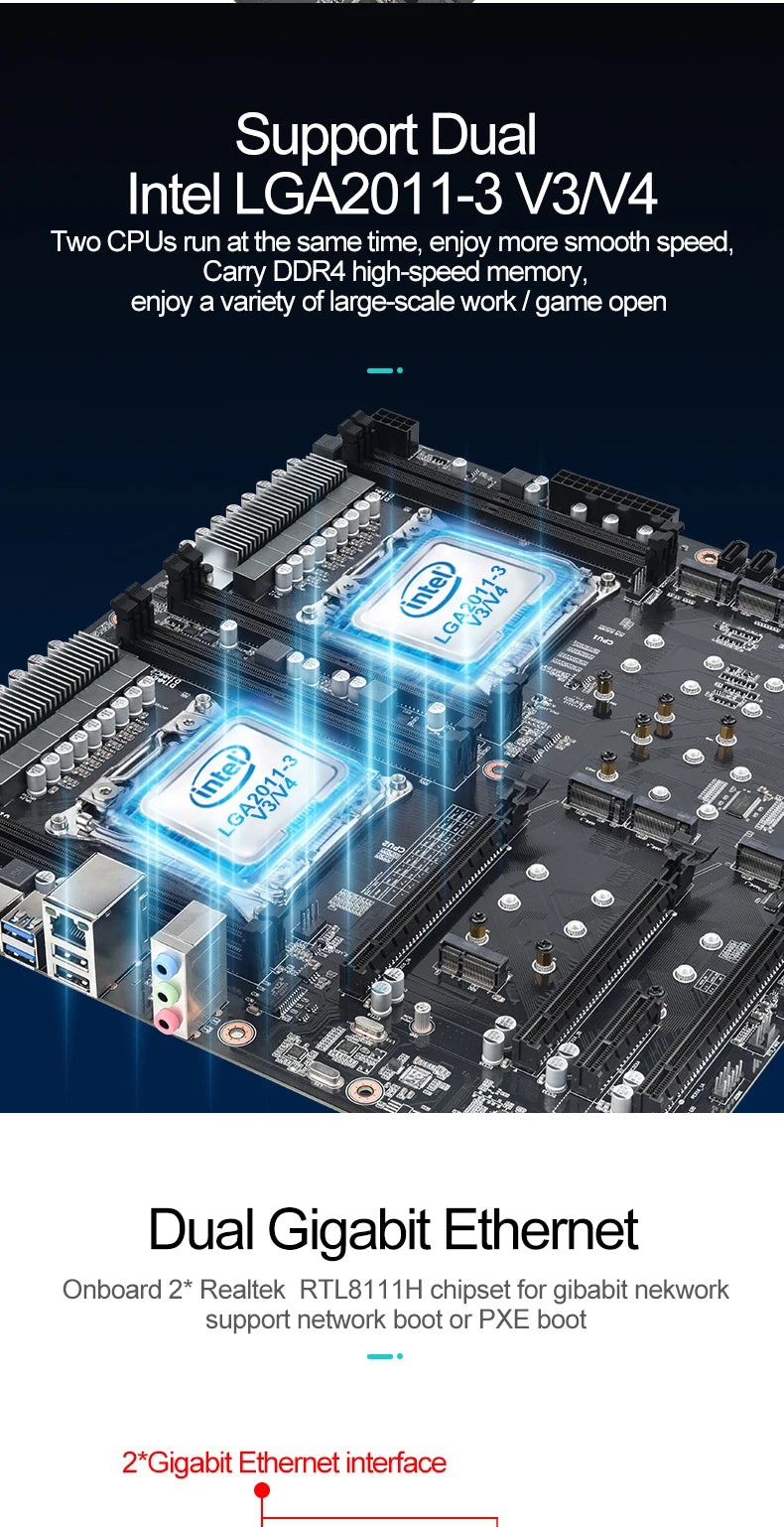 Dual LGA2011-3 X99 Motherboard 10 SATA 8 M.2 NVMe