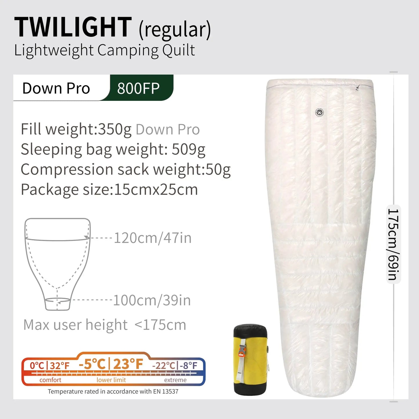 Portable Winter Camping Down Sleeping Bag Twilight White Regular