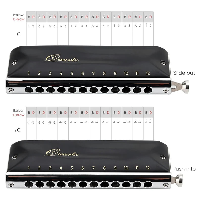 12-Hole Chromatic Harmonica C Key 48-Tone Mouth Organ