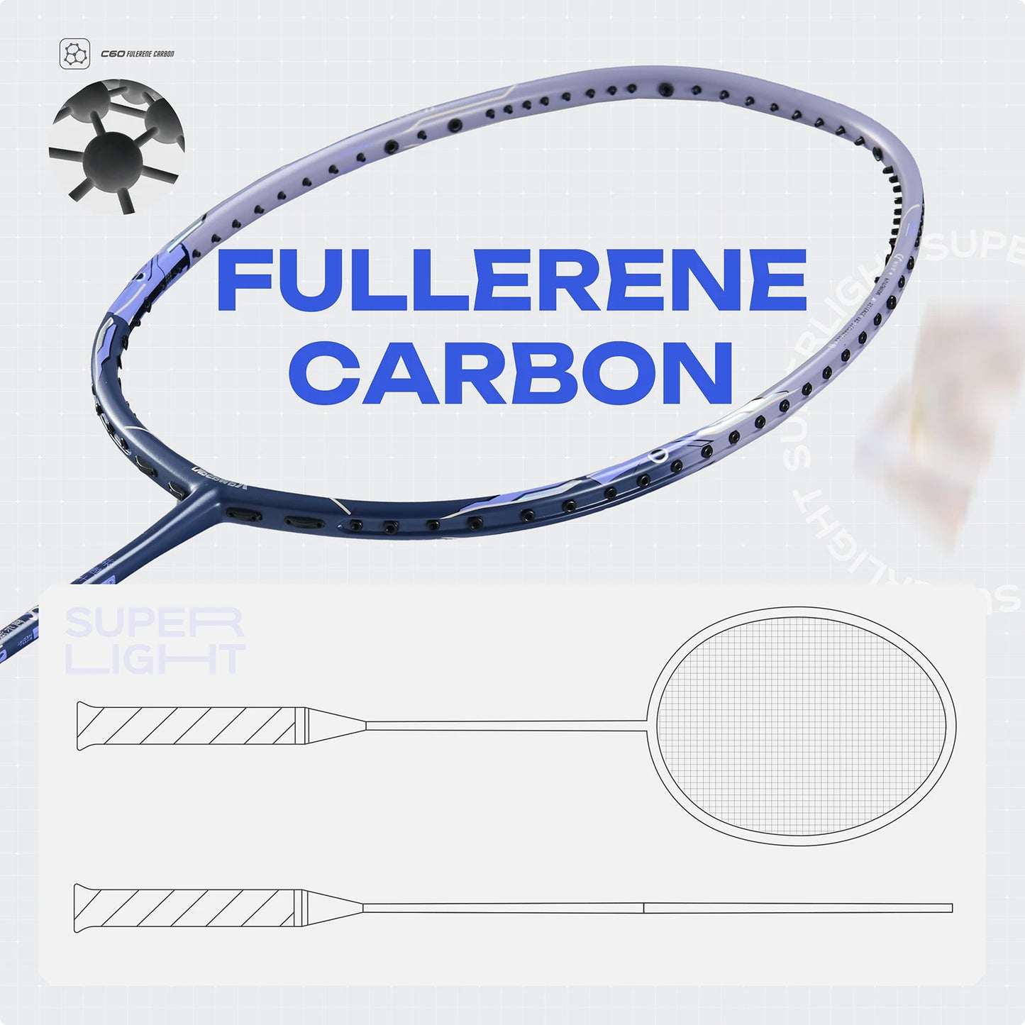 Kawasaki 6U Super Light 27LBS Carbon Badminton Racket White Gray