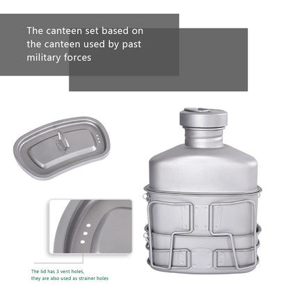 Titanium Camping Canteen Set Military Pot Pan Lid Chain