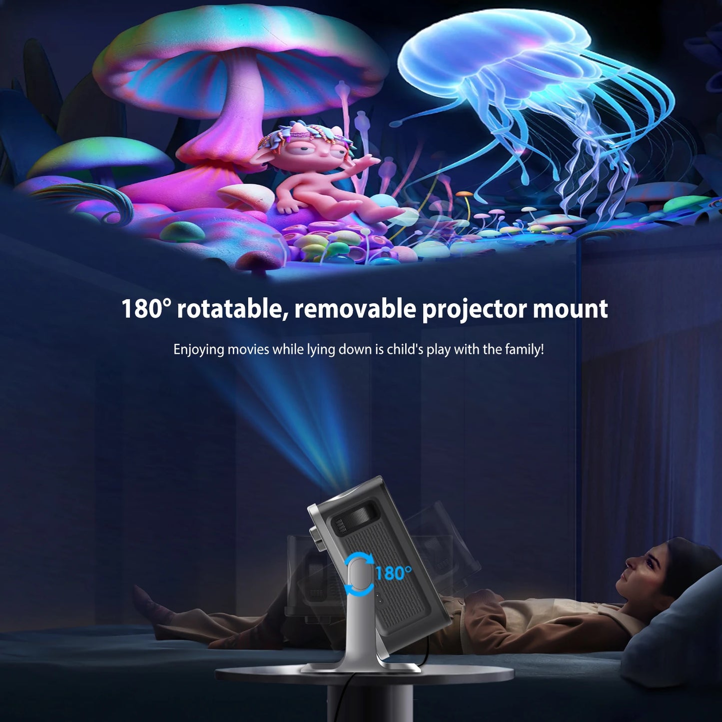 Portable Android 12 Projector with Stand and Auto Focus