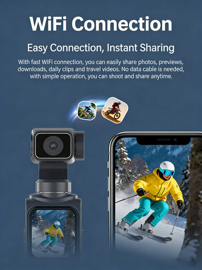4K Pocket Gimbal Camera 64MP Auto Tracking White
