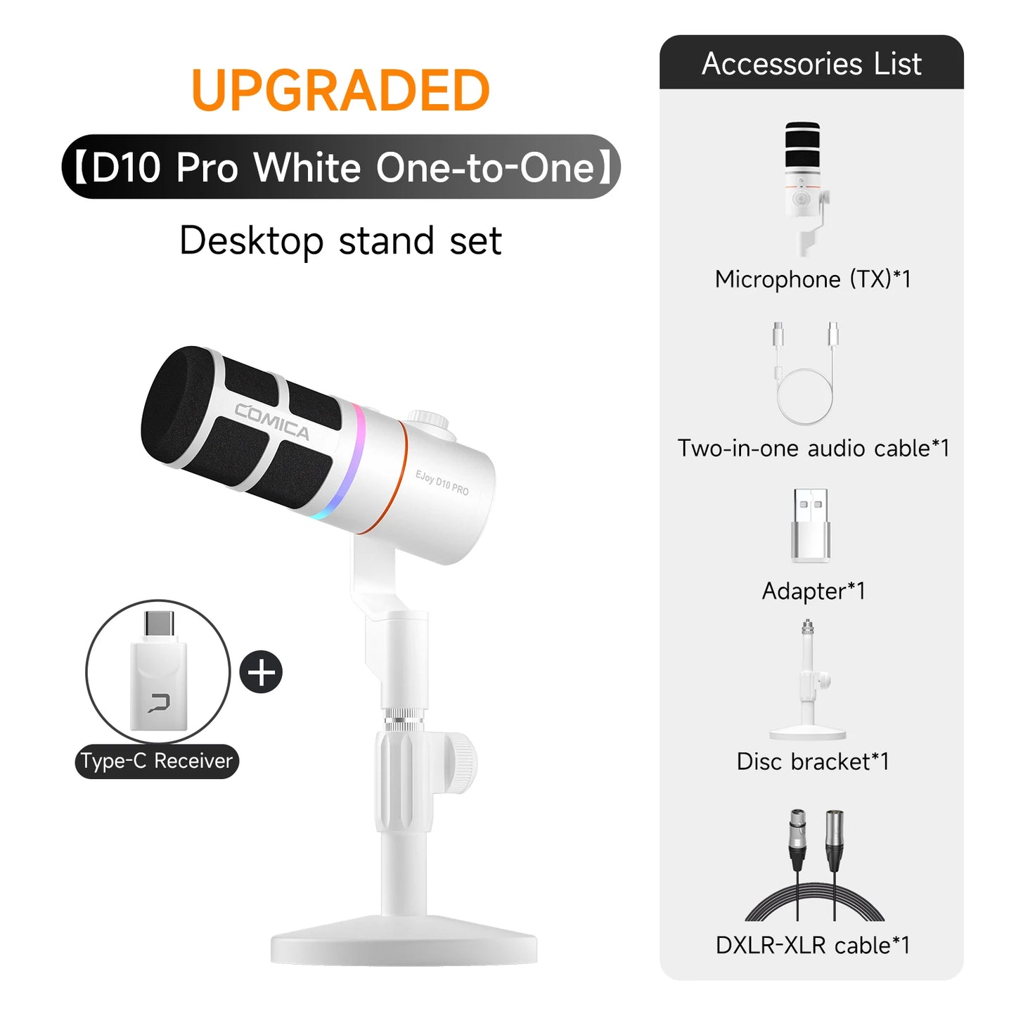 PRO White XLR Desktop USB Streaming Microphone