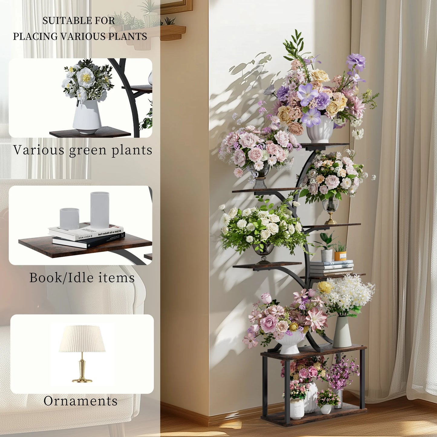 Tree Shaped Plant Stand with Multiple Display Shelves