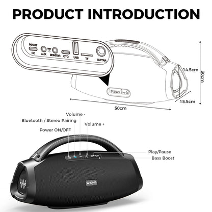 200W Portable Bluetooth Party Speaker with Dual Wireless Microphones