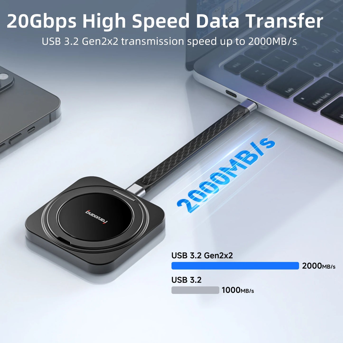 Portable 2TB External SSD USB 3.2 2000MB/s Speed