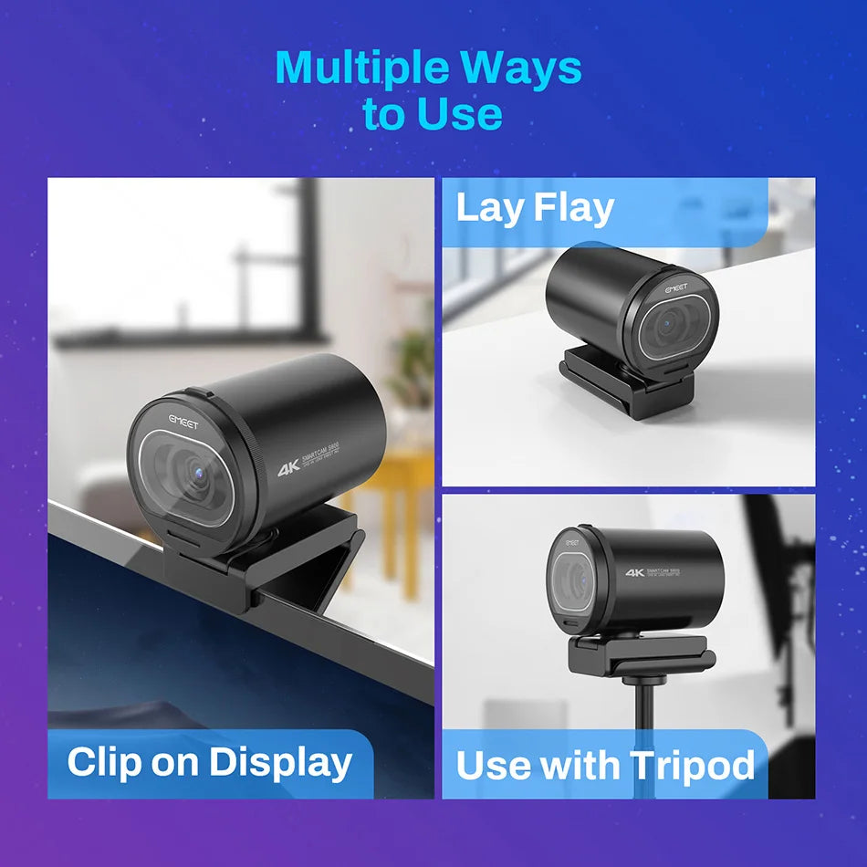 4K USB Webcam with Autofocus and Dual Microphones