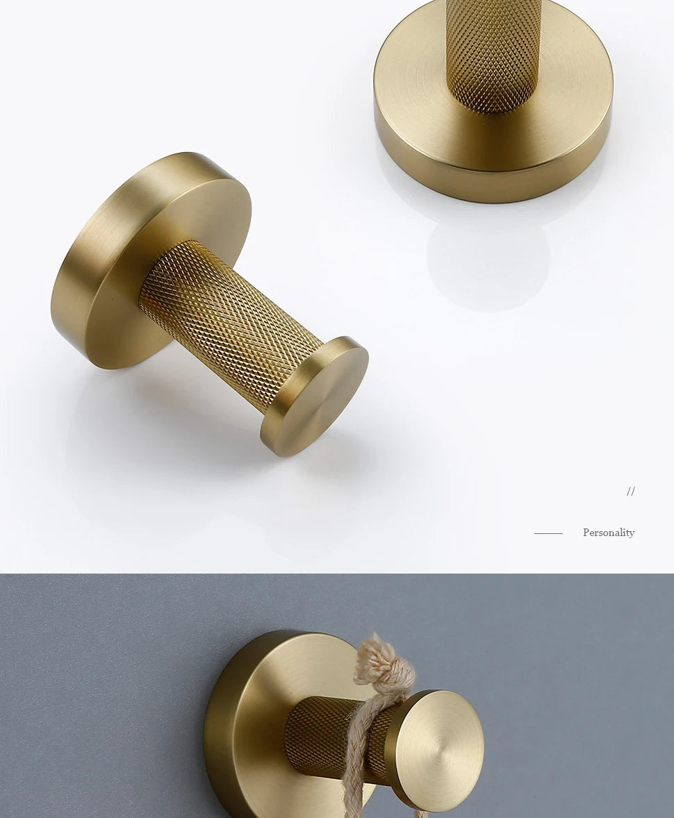 Gold Bathroom Accessories Set with Towel Bar and Hooks