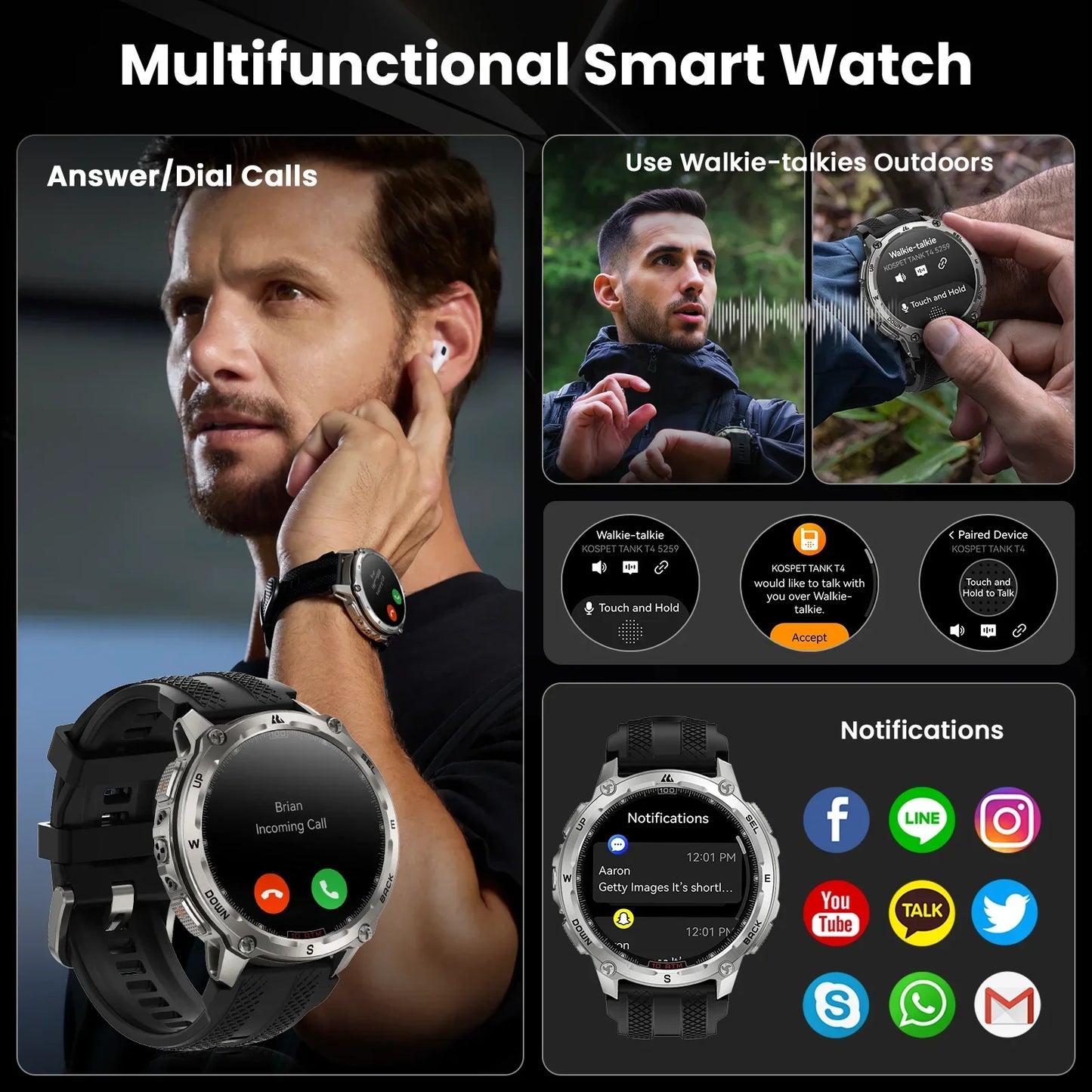Rugged GPS Smartwatch 100M Waterproof with Extra Strap