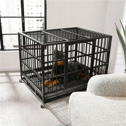 XL Pet Kennel Cage with Slide-Out Tray and Wheels