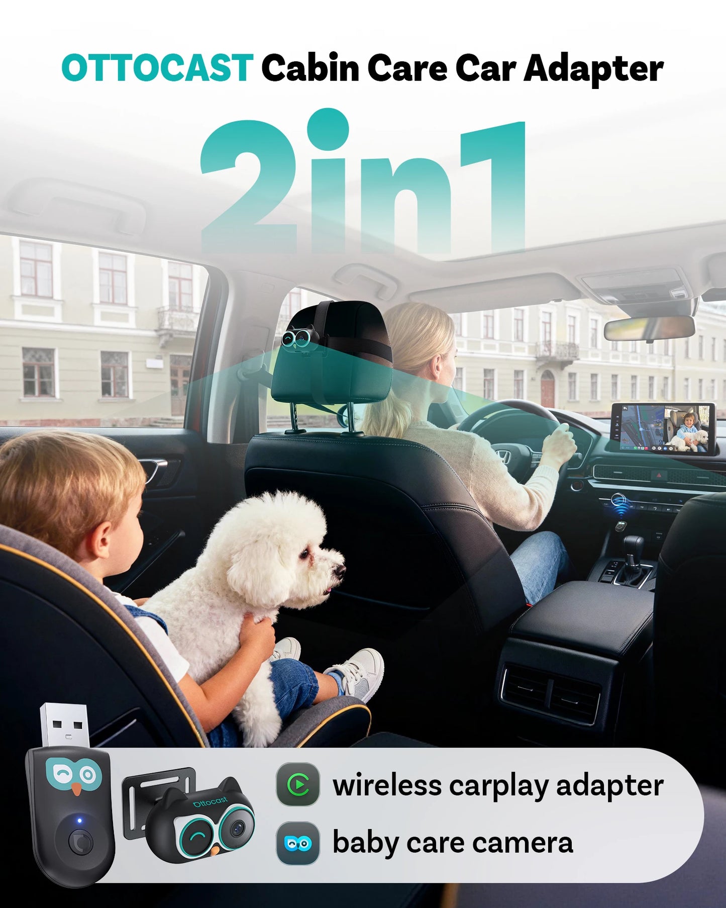 Wireless CarPlay Adapter with 1080P Baby Monitor Camera