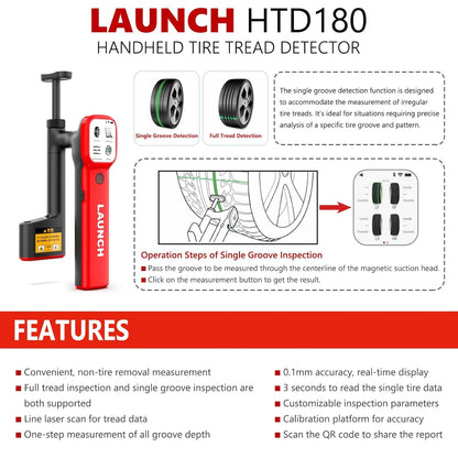Handheld Laser Tire Tread Depth Gauge 0.1mm High Accuracy