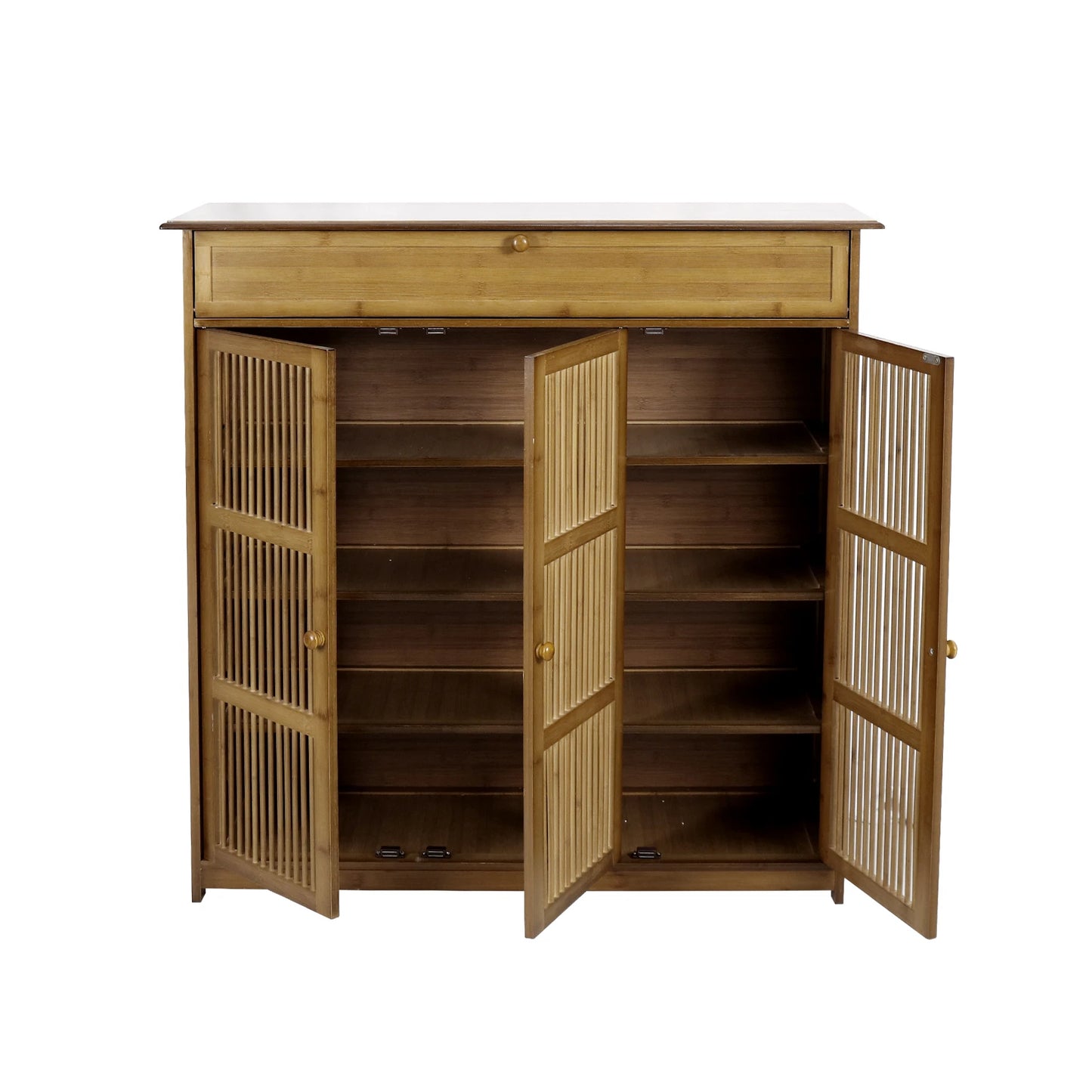 Slim Bamboo Shoe Rack Cabinet with Three Hollow Doors