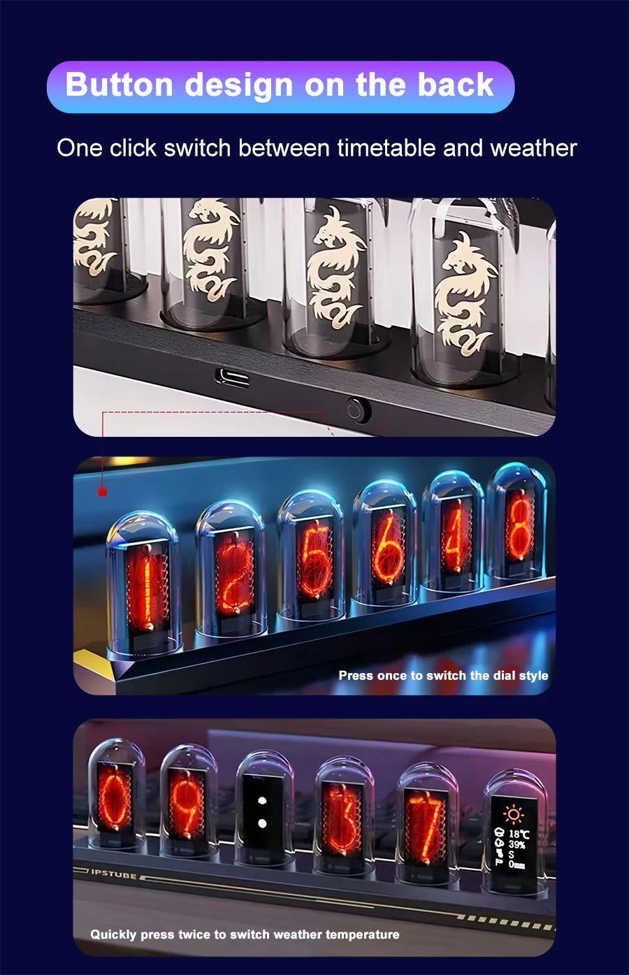 RGB Nixie Tube Clock with IPS Display and App Control