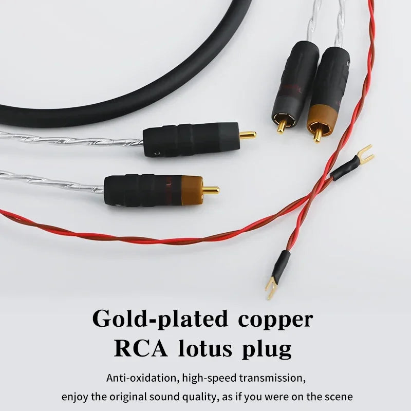 1.5m HiFi Silver RCA Turntable Cable with Ground