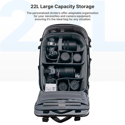 Large Capacity Photography Travel Backpack 22L Waterproof