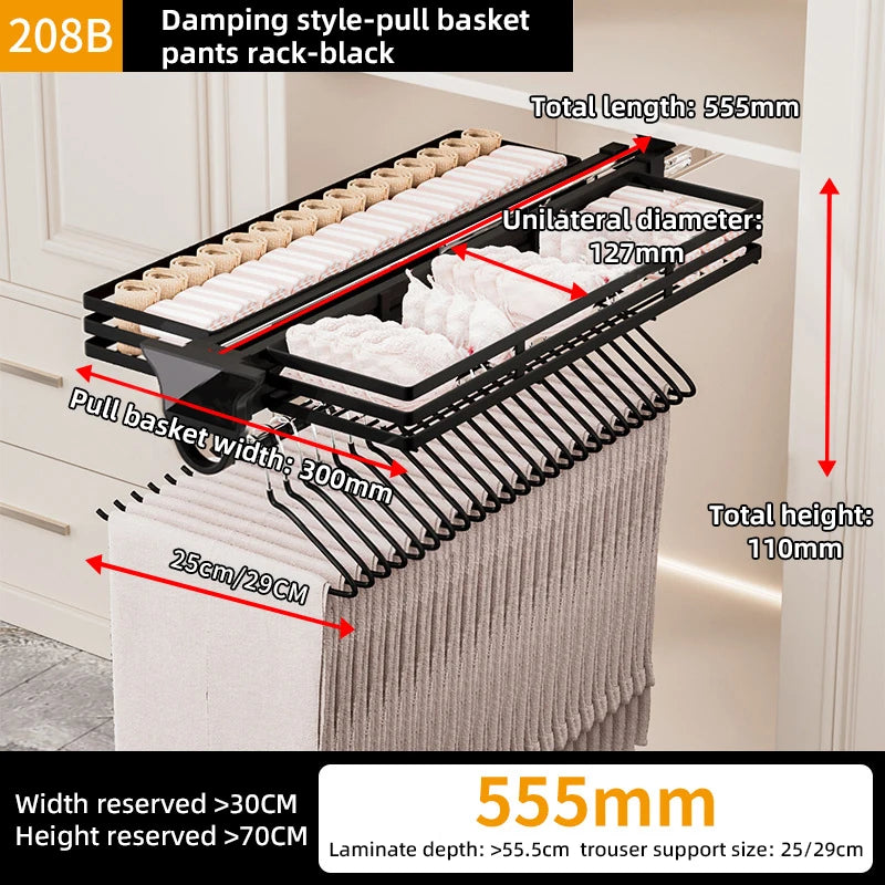 555mm Heavy Duty Pull-Out Pants Rack Soft Close