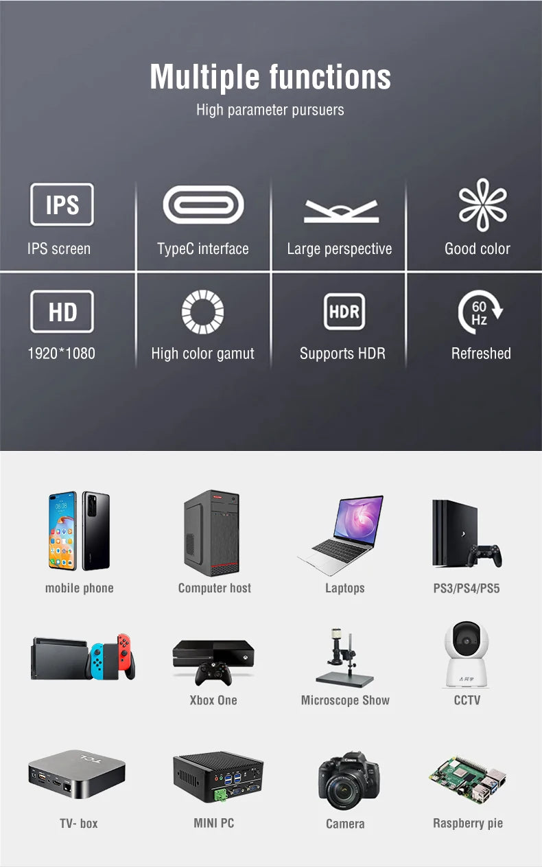 15.6" 1080P HDR Portable Touchscreen Monitor for Gaming