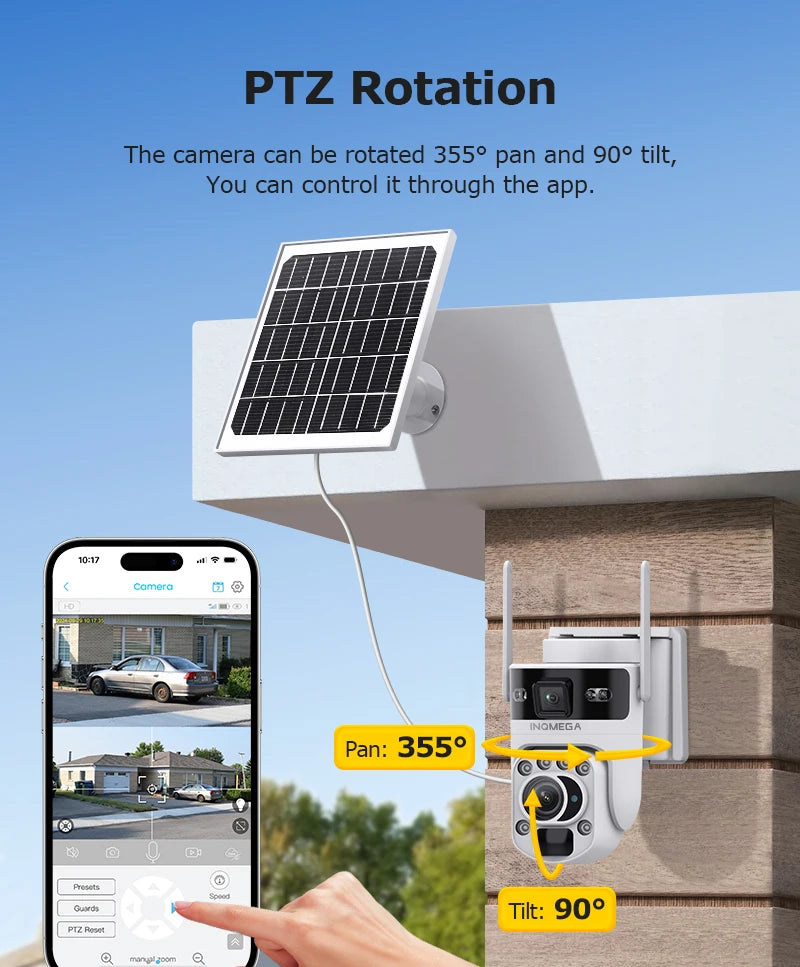 White 60X Zoom Dual-Lens WiFi Solar Security Camera 128GB