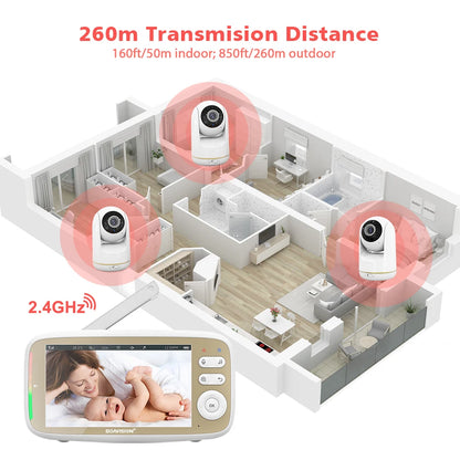 5 Inch Baby Monitor Camera 2-Way Audio 3X Zoom