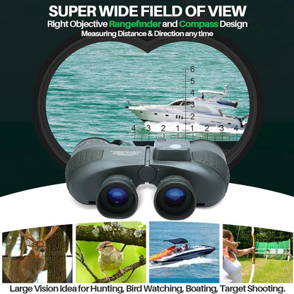 10x50 Marine Binoculars with Compass Rangefinder, IPX7 Waterproof
