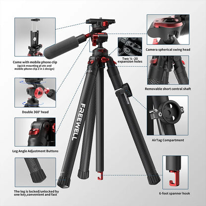 Portable Carbon Fiber Travel Tripod 1.5m with 360 Ball Head