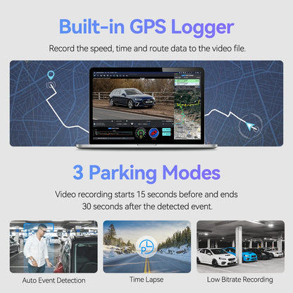 4K Front and 1080p Rear Dual Dash Cam with 64GB Card