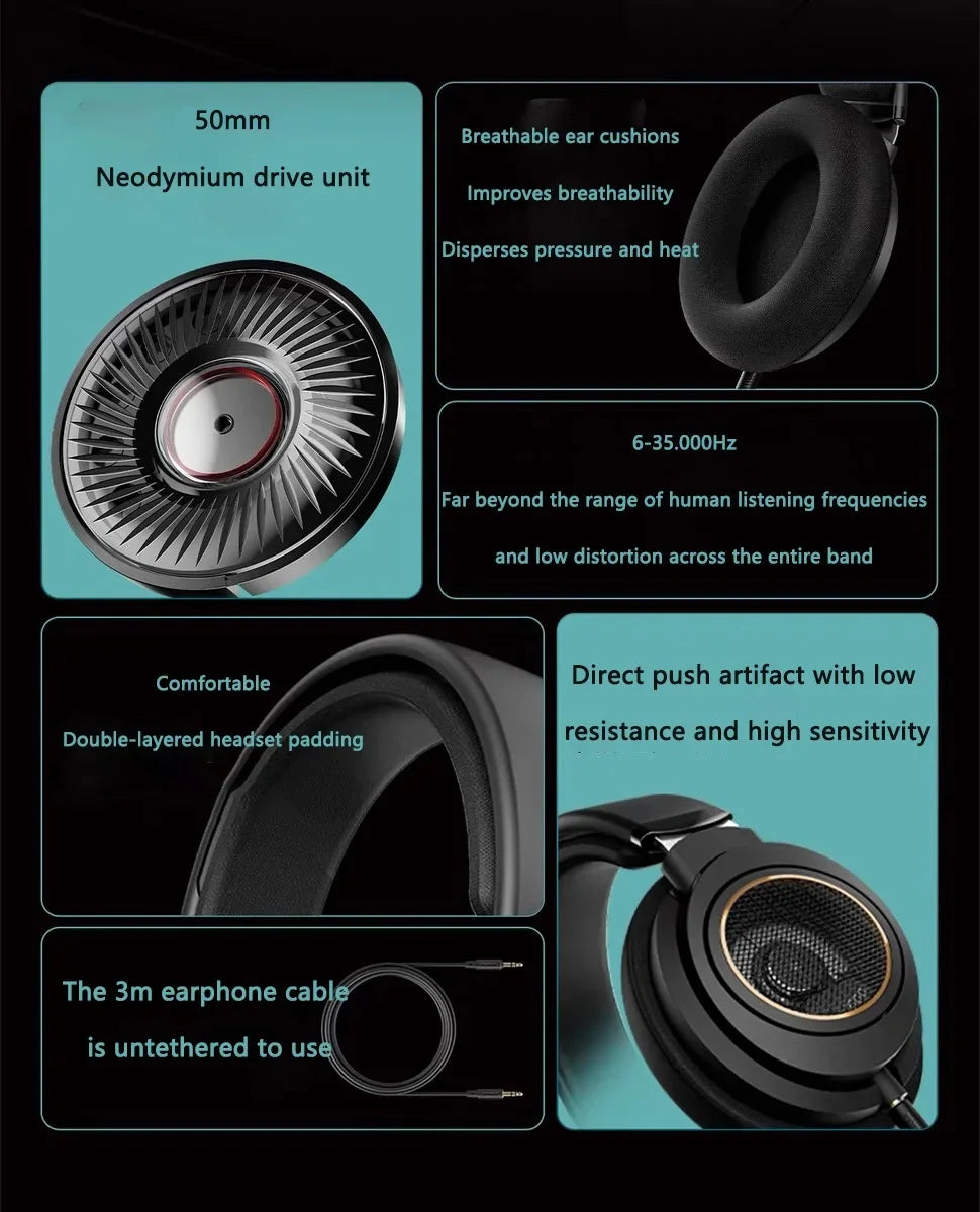 Wired Hi-Fi Stereo Headphones 3.5mm 6.3mm PC Headset